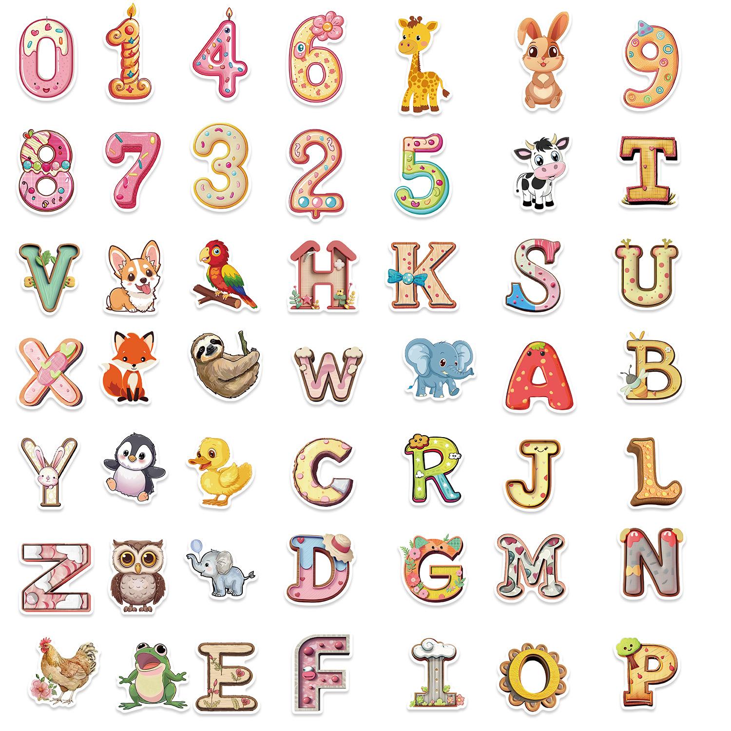 

50 Puzzle Children s Alphanumeric Graffiti Stickers Decorate Notebook Suitcase DIY Waterproof Stickers