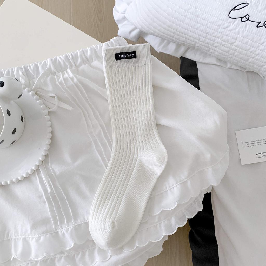 Female Spring and Autumn Tide All Build Letter Cloth Label Boneless In The Tube Pile Socks