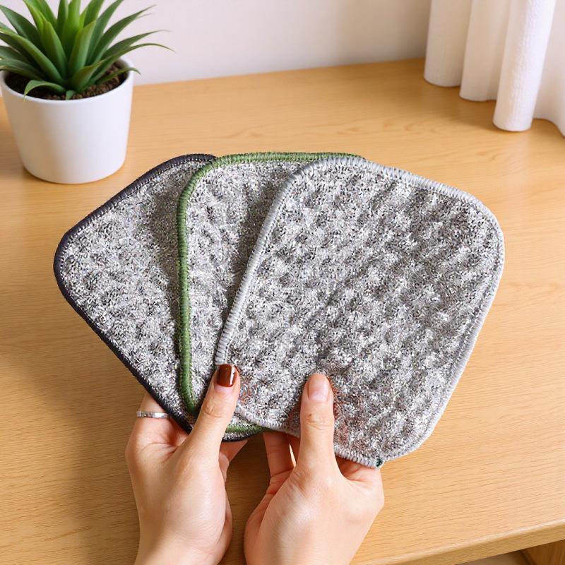 

Silver Double-Layer Oil-Proof Absorbent Dish Cloth - Cotton Yarn Scrubber for Pots and Bowls 1 Piece Bulk Pack
