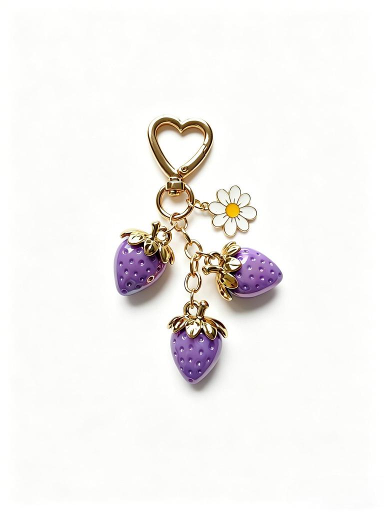 Charming Bowknot Heart-Shaped Strawberry Keychain