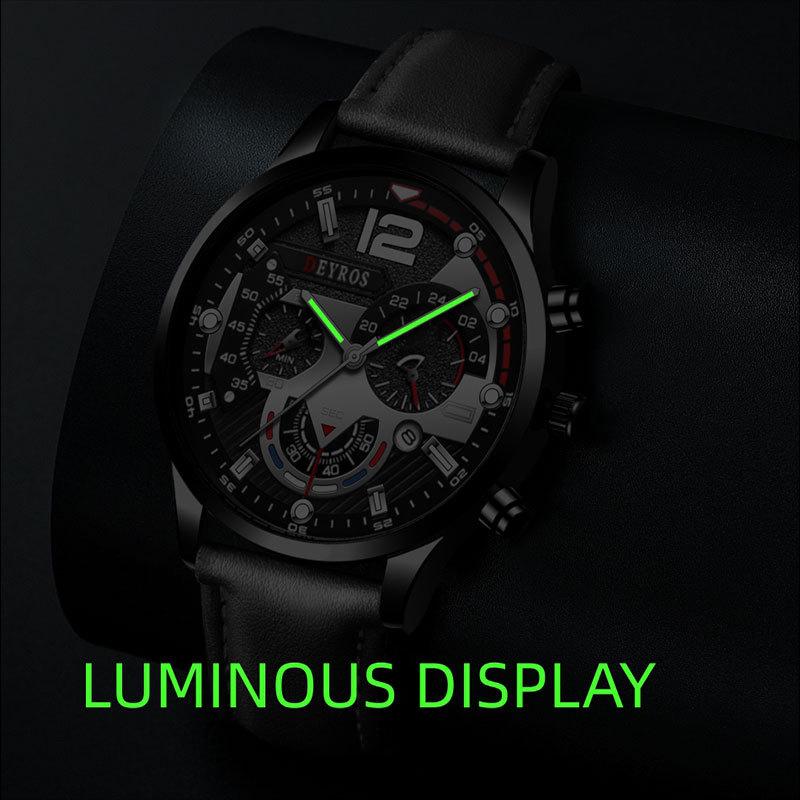 New Men Watches Leisure Fashion Calendar Glow Six Pin Leather originality Student Quartz Wristwatches