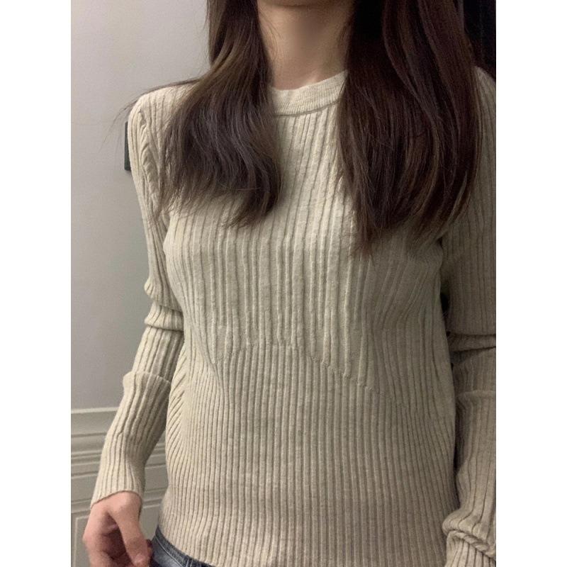 Temperament Crew Neck Sweater Knitted Sweater Women's Autumn and Winter New Inner Slim Waist Short Pullover Bottoming Shirt Top