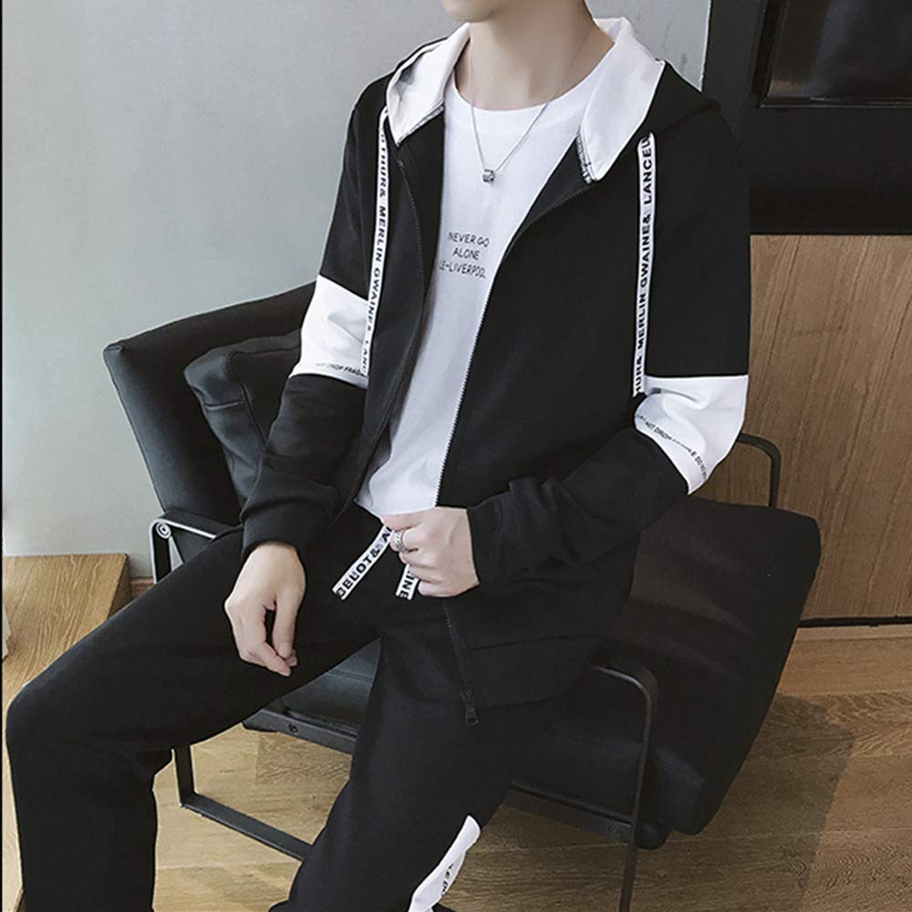 Tracksuit and Sweatsuit Plus Sizes Loose Stylish Hoodie with Long [foveitaa] Men's Set, Available, Fall/Spring Wear, Fit, Zip-Up Pockets, Sleeves,