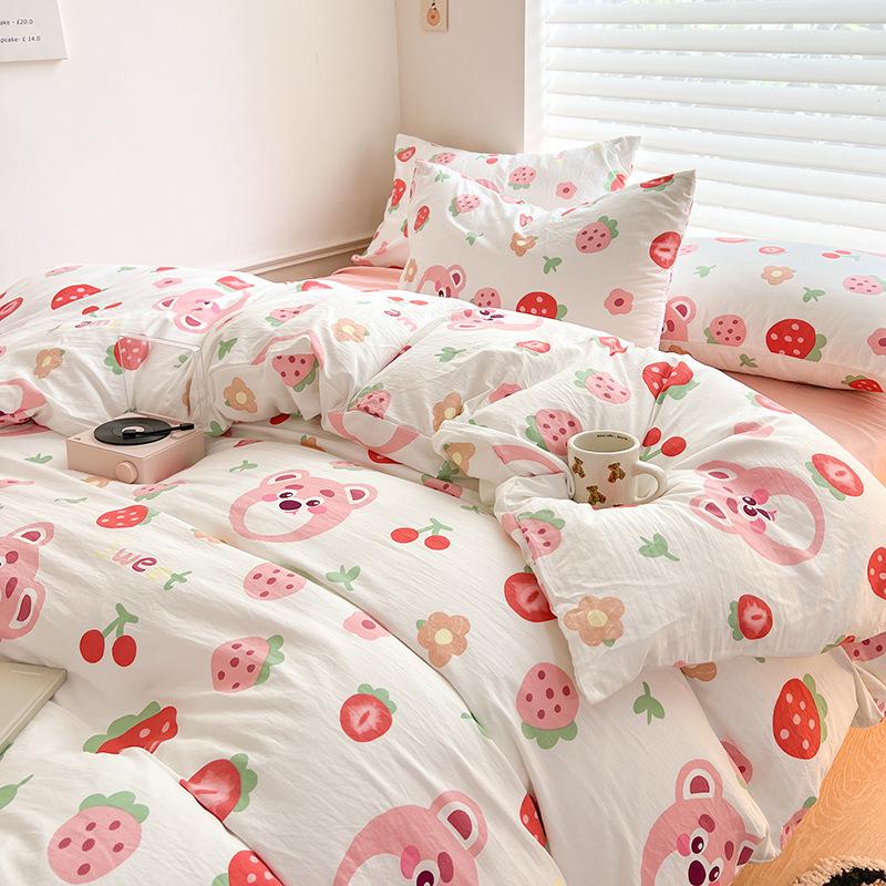 Class A Mother and Baby Grade Cotton Four-piece Set Pure Cotton Ins Style Cartoon Small Fresh Pure Cotton Quilt Cover Bedding