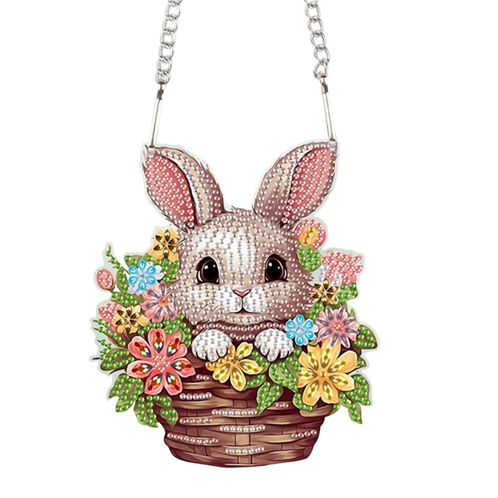 Special Shape Easter Rabbit Wreath Rhinestone Diamond Art Pendants Diamond Painting Hanging Pendant for Garden Window Decor