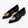 Soleist Pointed Toe Summer Women Flats Elegant Metal Flower Trend Black Luxury Female Dress Shoes Solid Work Office Footwear