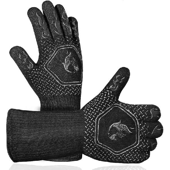HAMITOR BBQ Grill Gloves Heat Resistant: 1472℉ High Temp Resistance Fireproof Glove for Grilling Smoking Barbecue - Washable Long Oven Mitts