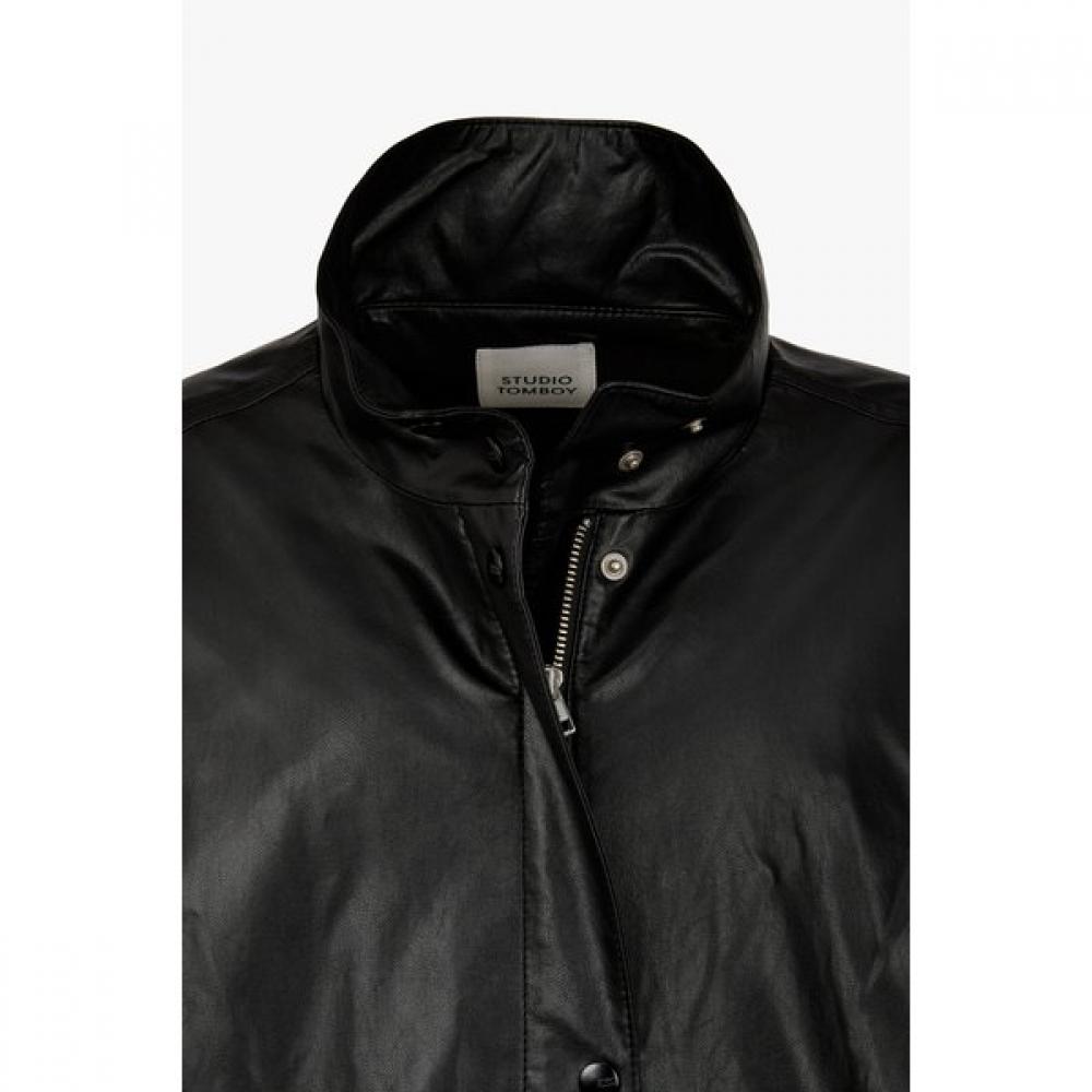 Studio Tomboy High Neck Zip Synthetic Leather Jacket 9176361971ct