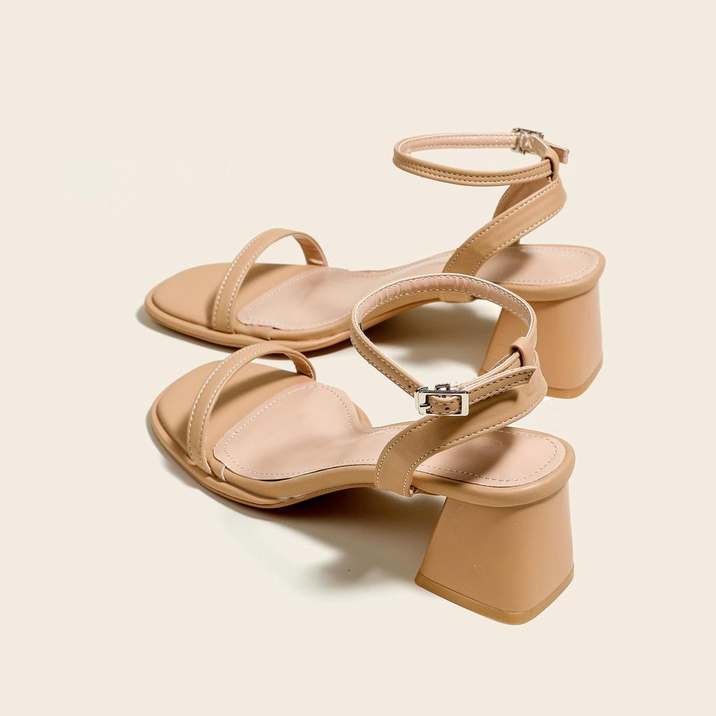 Women's Chunky Heel Backless Peep-Toe Sandals - Soft Sole, Single Strap, Fairy Style, Comfortable Summer Footwear
