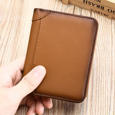 Vintage originální kožená peněženka Pánská peněženka na mince RFID proti krádeži Přetažení taška na kartu Více pozice karty Krátká trojitá spona na peníze
