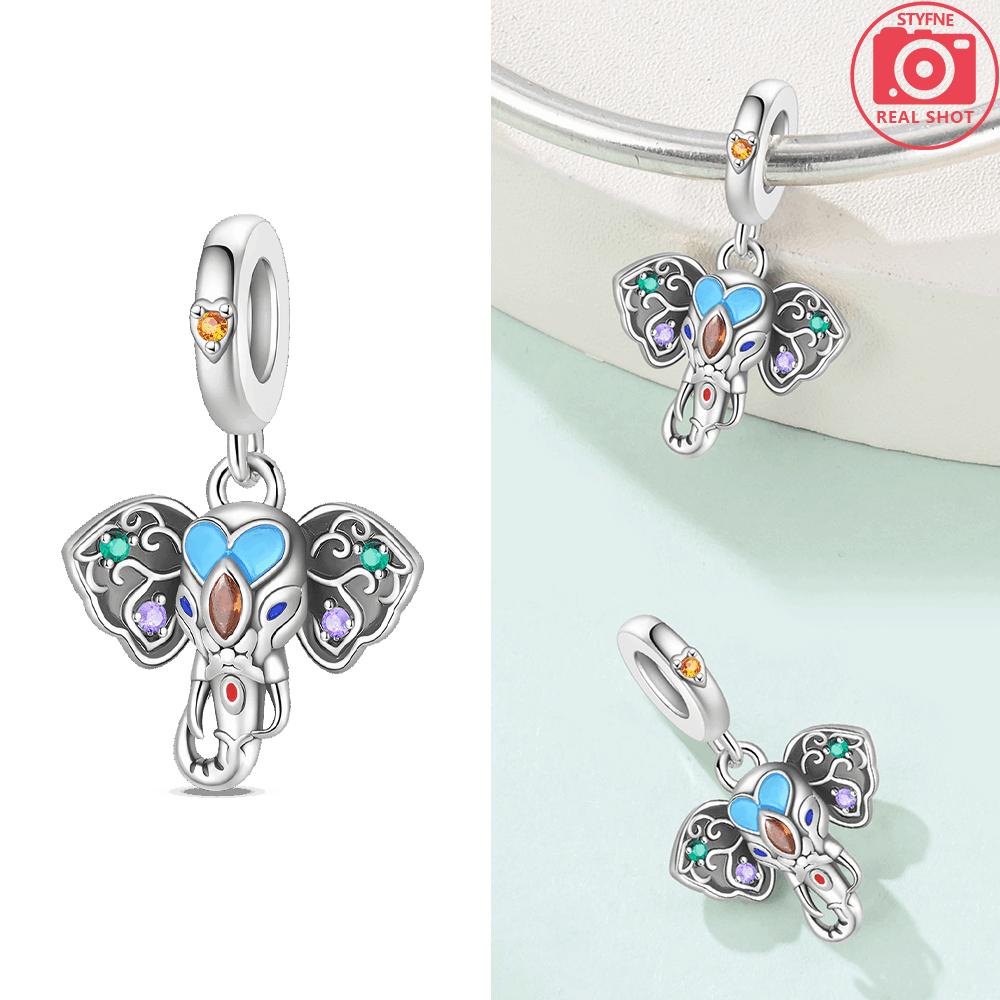 Charm Bead Charms Authentic Colored Zircon Cat Elephant Animal Pendant Authentic copper Bead Compatible With Bracelets Women Valentines Gift Accessory