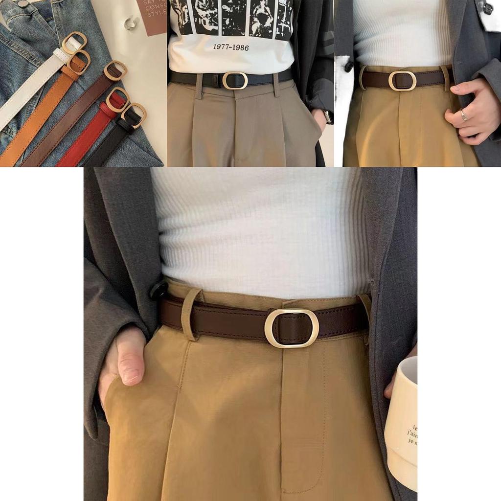 Vintage Korean Metal Ins Belt For Jeans With No Holes Elegant Black And Brown Design