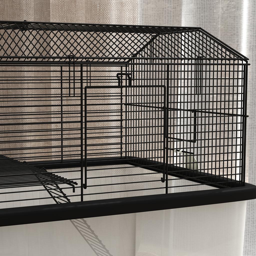 Gabbia per criceti, gabbia per roditori, 2 livelli con ruote, piattaforma e scaletta, realizzata in filo d'acciaio, 57 x 43 x 57 cm, nera