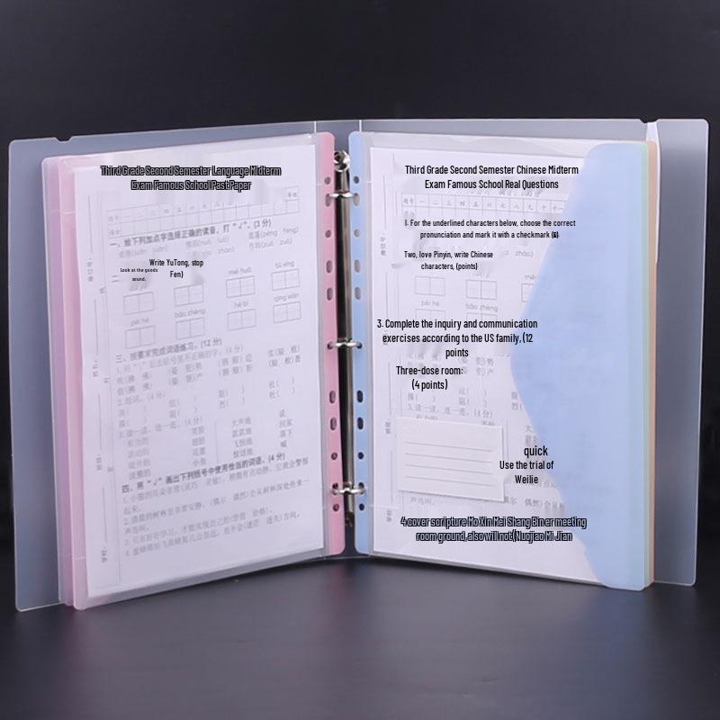 Transparent Multi-Layer Velcro Ring Binder Folder for Student Papers and Homework