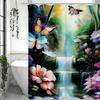 Butterfly Waterfall Floral Shower Curtain, Bathroom Decorative Shower Curtain, Waterproof Shower Curtain with Hooks