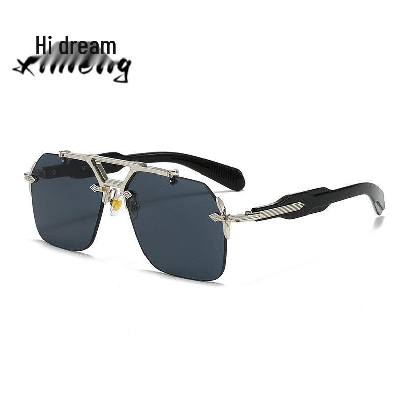 Classic Double Beam Metal Aviator Sunglasses - Retro European & American Frameless Design with UV Protection