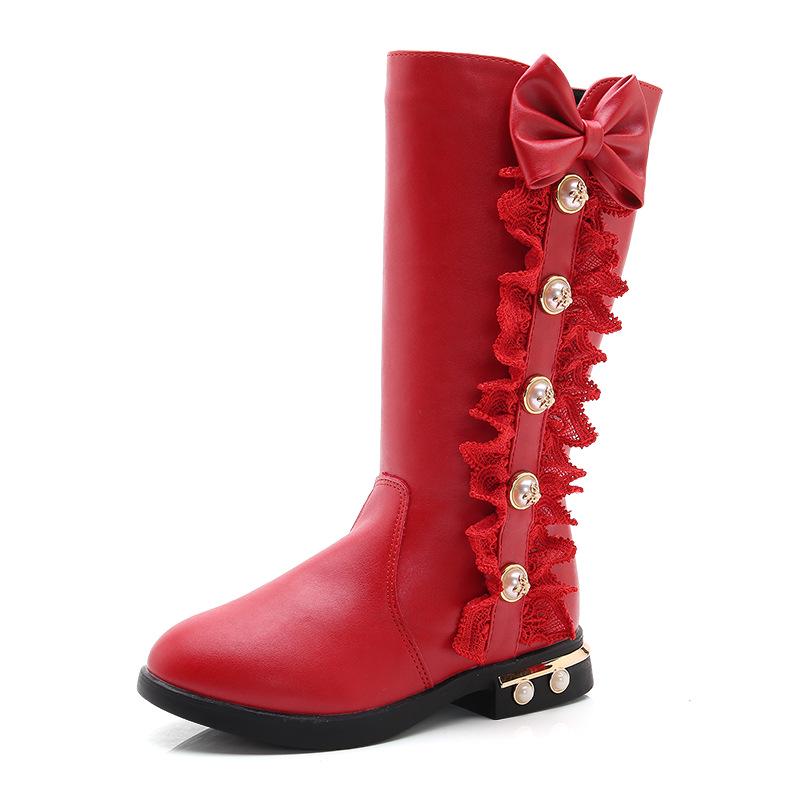 Girls Boots Autumn and Winter New Korean Version Children's High Boots Plus Velvet Little Girl Princess Long Boots