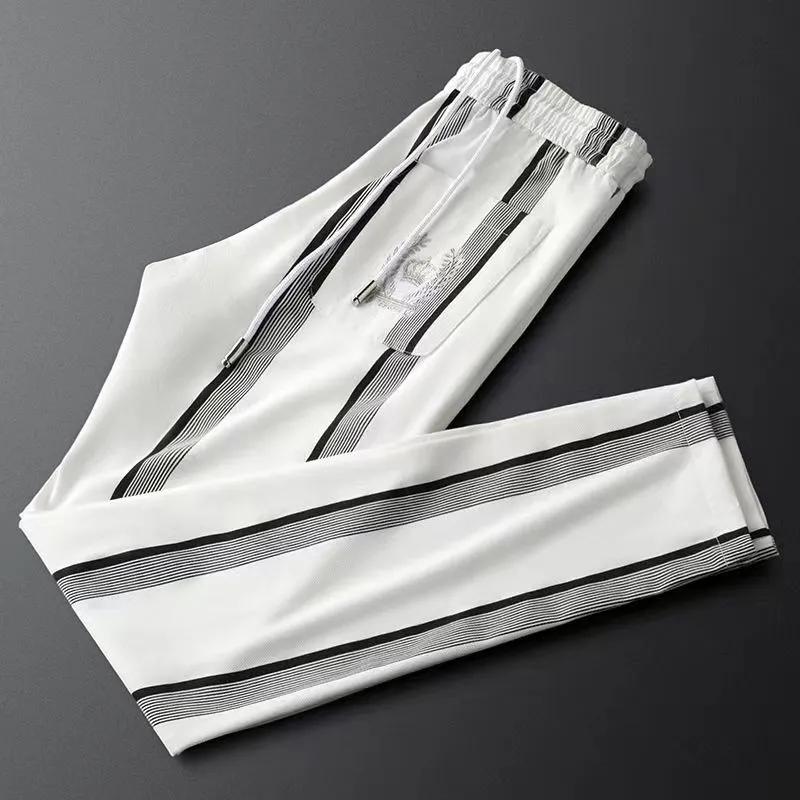 

Еластичні Висока Талія Кишеня Смугасті Контрастний Колір Чоловіча Мода Вишиті Повсякденні Прямі Повсякденні Штани M чорний