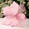 1PCS Christmas Ornament Golden Red Simulation Christmas Flower Handmade Maple Leaf Decorative Flower Christmas Flower Pendant