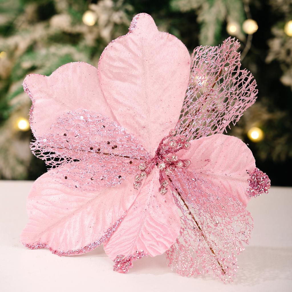 1PCS Christmas Ornament Golden Red Simulation Christmas Flower Handmade Maple Leaf Decorative Flower Christmas Flower Pendant