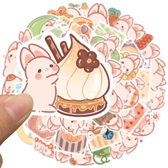 50Pcs Graffiti Sticker Clear Printing Self-Adhesive Paper Cute Cartoon Rabbit Pattern Laptop Luggage Sticker Decoration Photography Prop