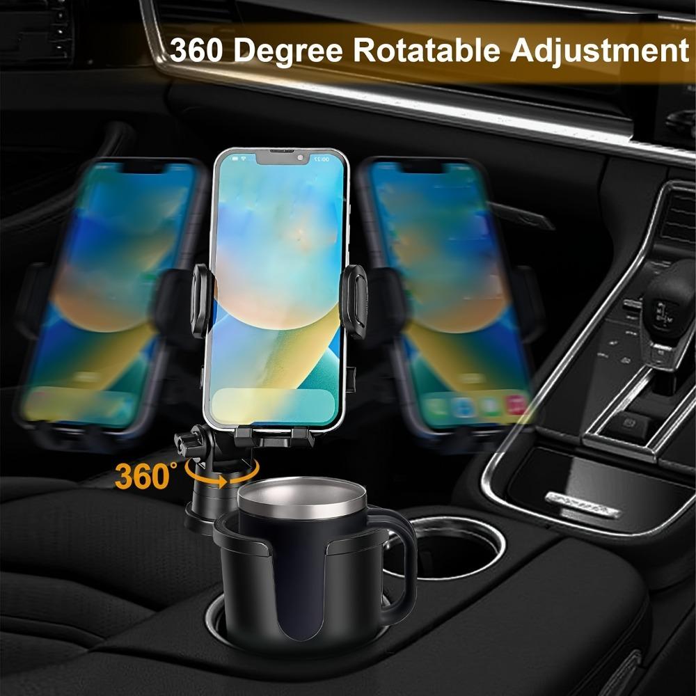 2-in-1 Car Cup Phone Mount with Adjustable Base 360-Degree Rotation Compatible with All Smartphones Travel Phone Holder