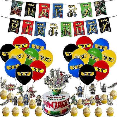 Ninjago Ninja Tema Børne Fødselsdagsfest Dekorationer Sæt Festartikler Og Forsyninger Inkluderer Balloner, Banner, Kagepynt Lokale Indretning Rekvisitter
