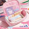 Large Capacity Check Pencil Bag Aesthetic Portable Stationery Pouch with Multi Slots for Students School Daily Use