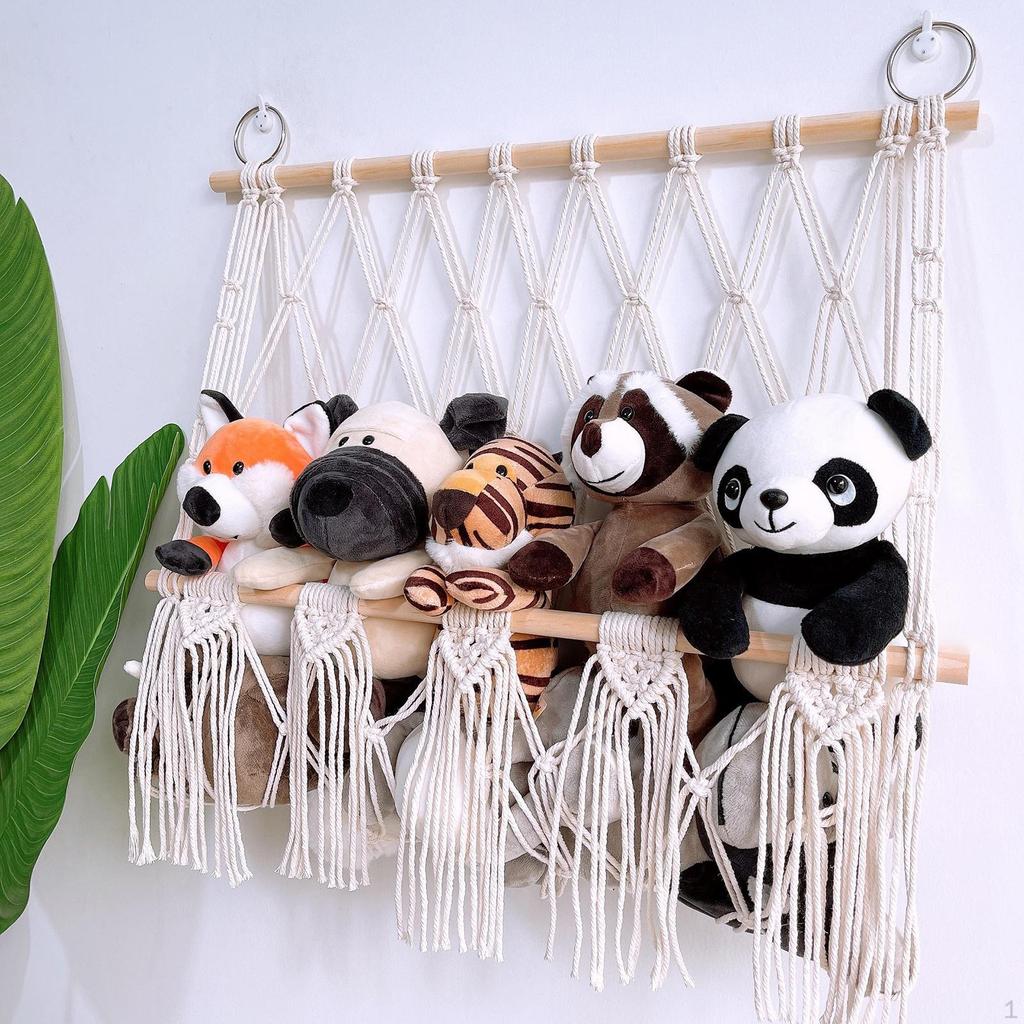 Stuffed Animals Net Hand Woven Hammock Mesh Soft Organizing Cotton Rope Organizer Holder for Boys
