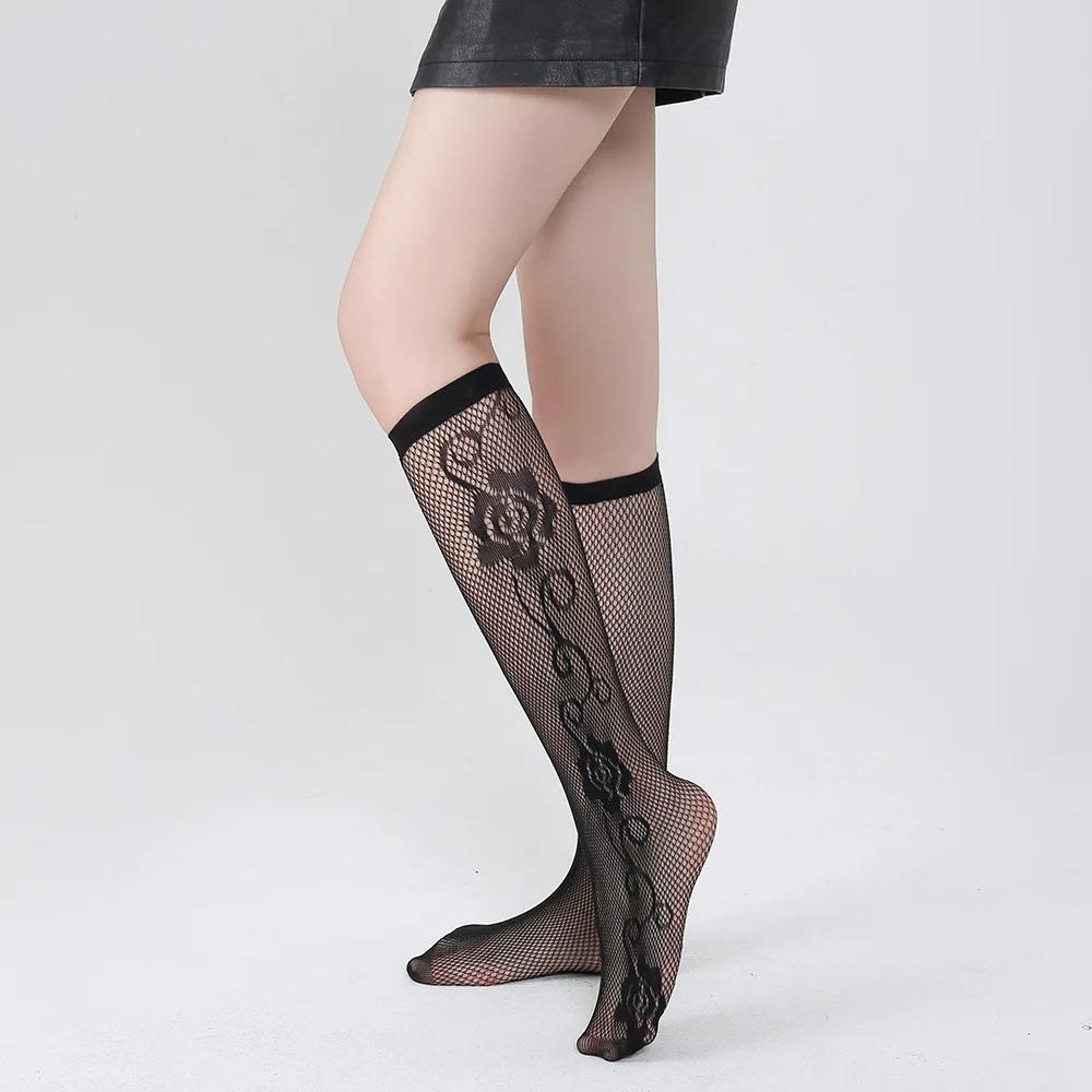 Dark Crew Net Stockings Spring Summer Chic Trendy Mid-Calf Hosiery Airy Comfy Bulk Pricing Black Mesh Socks Fashion Legwear