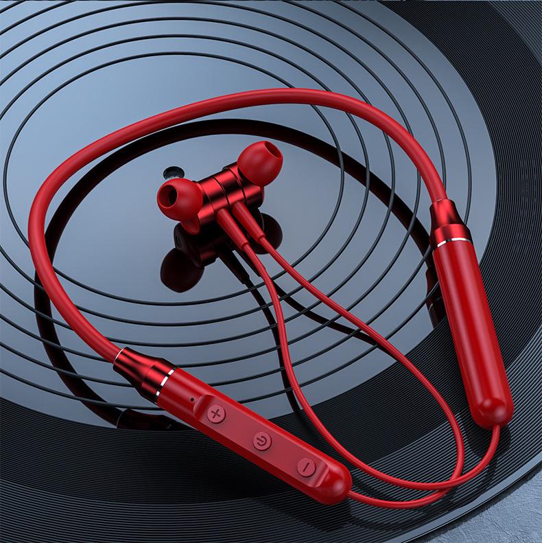 New Neck-Hanging Bluetooth Wireless Sports Earphones with In-ear Magnetic Silicone Design
