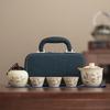 New Chinese-style Small Fresh Wisteria Flower Guochao Ceramic Business Travel Tea Set Portable Hand-held Pot