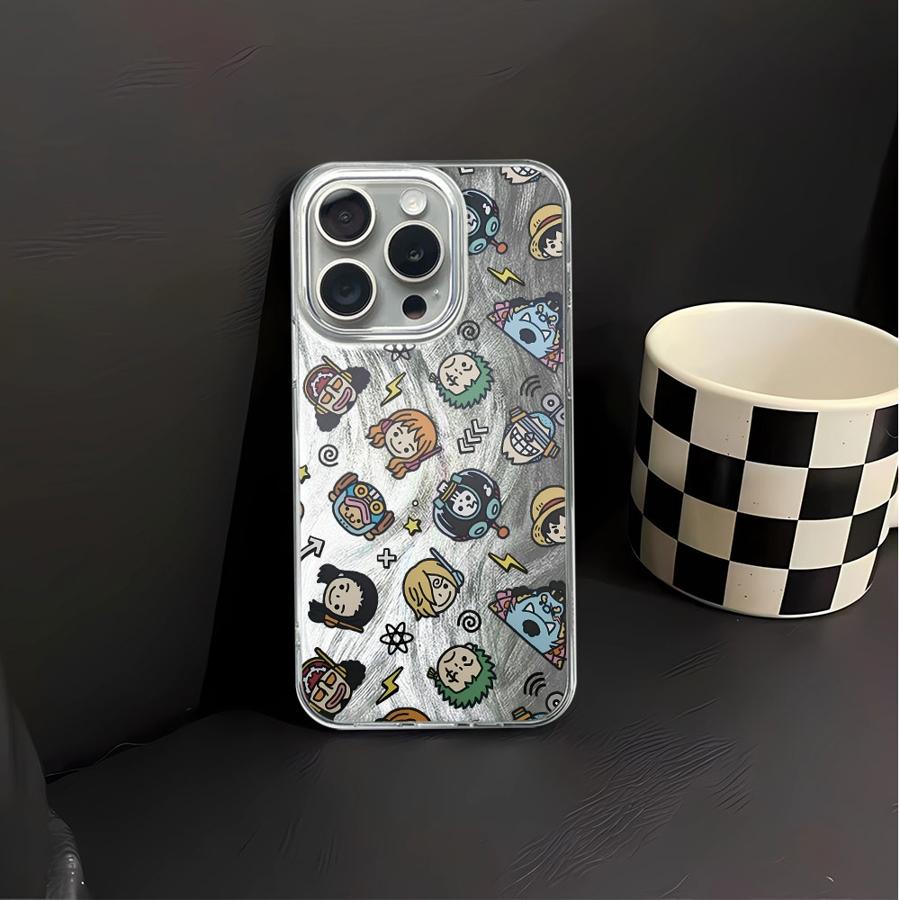 Cute Cartoon One Piece Phone Case for iPhone 17 Air 12 14 16e 14 Plus 11 15 13 Pro 16 Pro Max Black Soft Shell