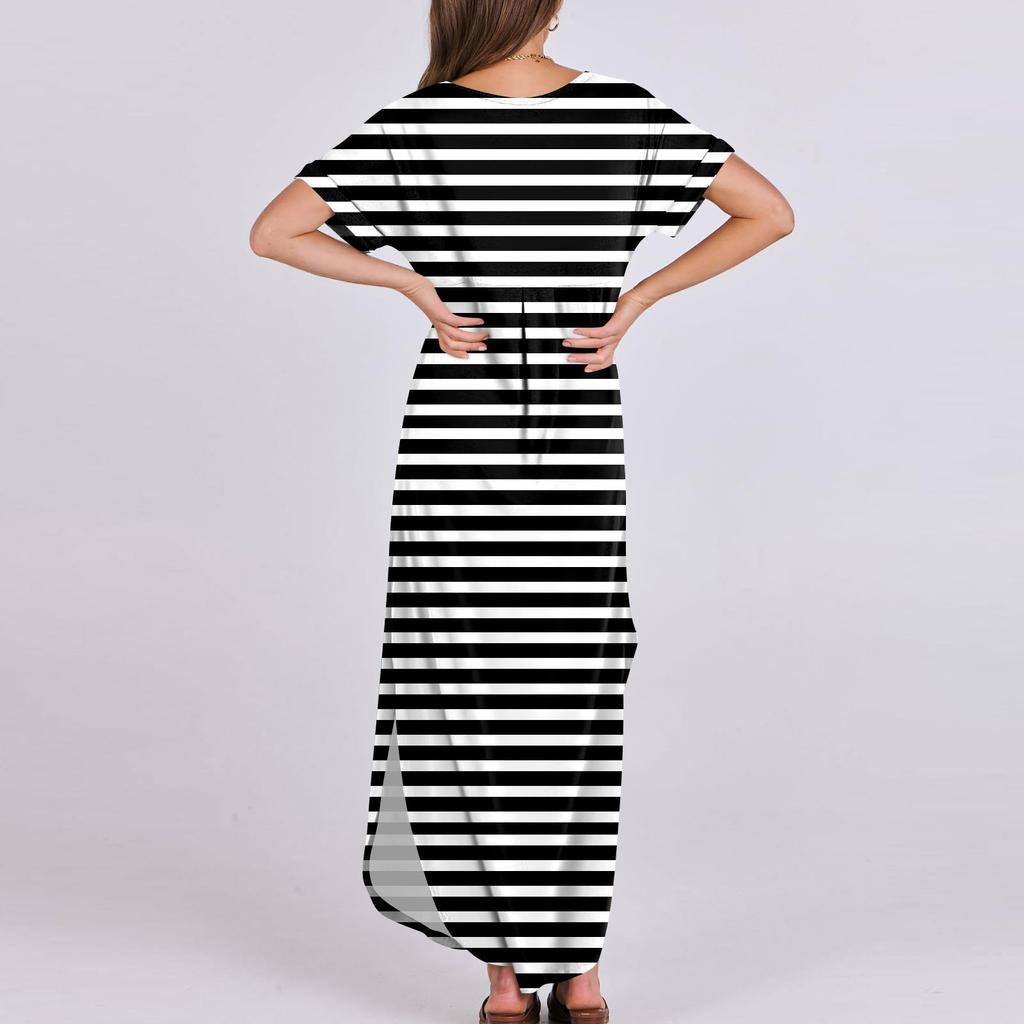 Dámske letné ležérne plážové maxi dlhé šaty s voľným výstrihom do V, krátkym rukávom Trendy outfity