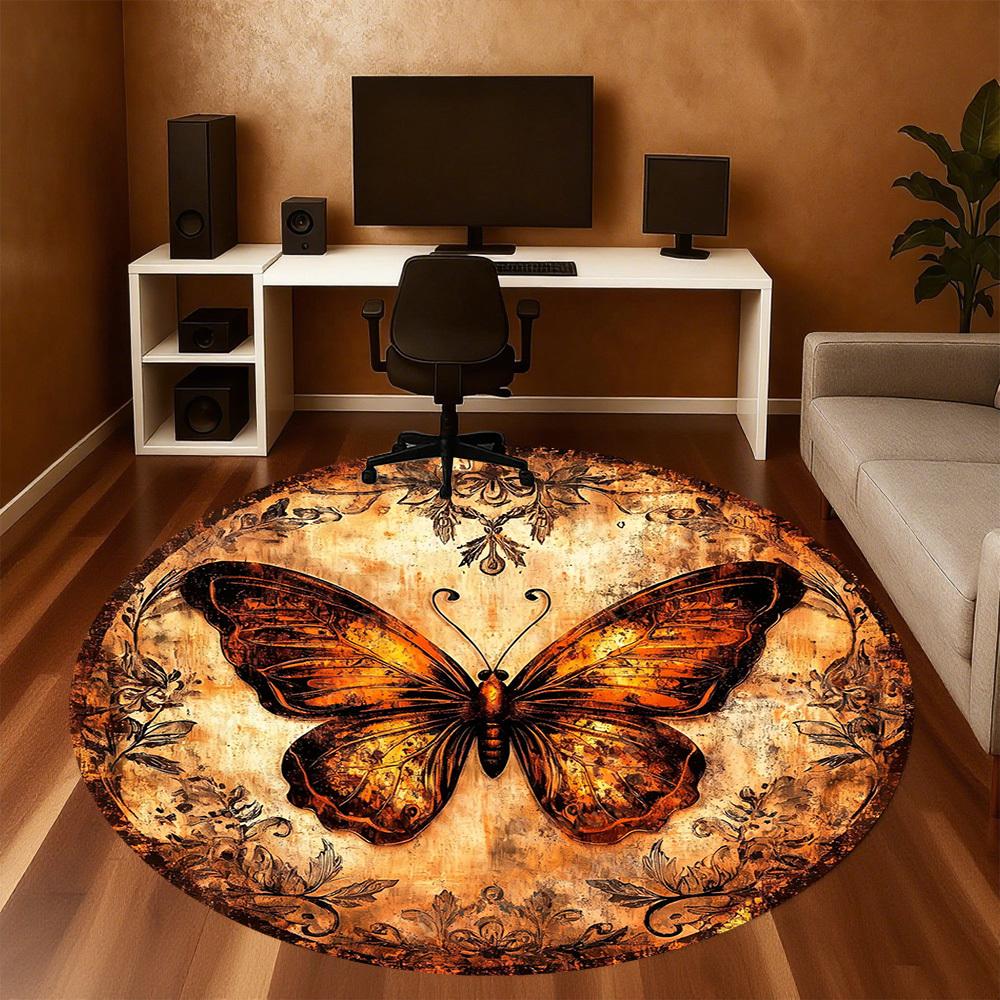 1PC Butterfly Artwork Office Round Area Rug, Under Office Chairs Bedroom Living Room Home Decor, Carpet for Office -1110052
