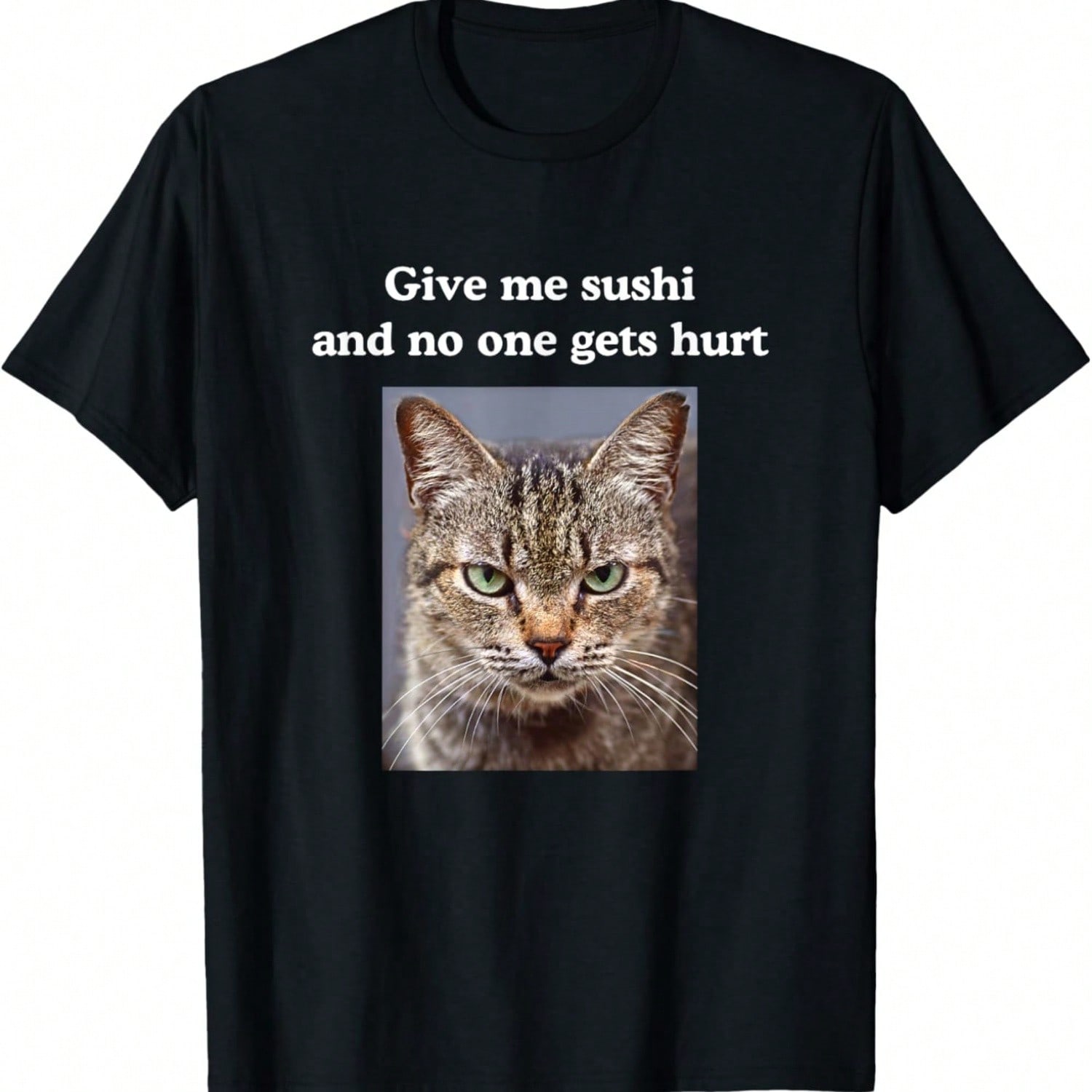 Funny Sarcastic Gray Tabby Cats Quote Love Sushi Meme T-Shirt S разноцветный