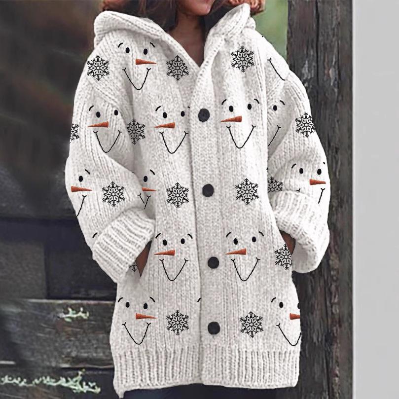 2025 New Style Hooded Jacquard Imitation Wool Cardigan – Loose Fit for Autumn/Winter