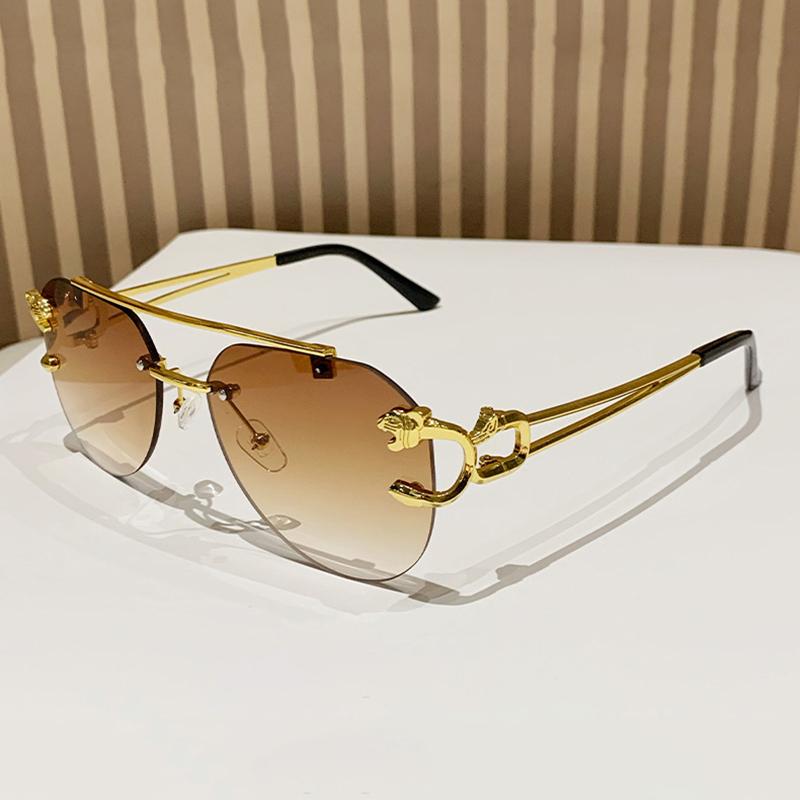 Vintage Rimless Men Women Trendy Gradient Shades Double Bridge UV400 Eyewear