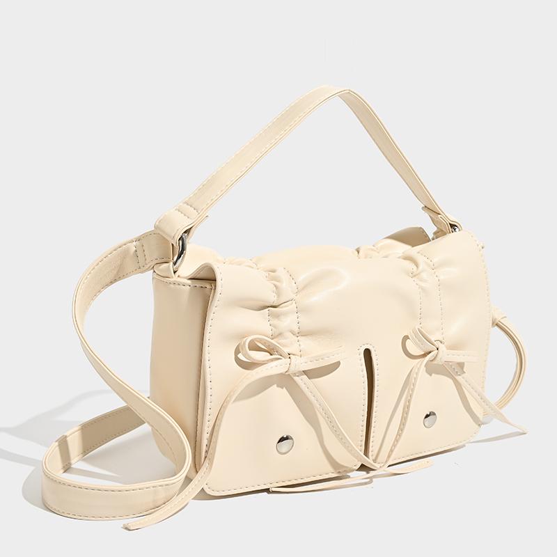 Bags for Women Luxury Designer Handbag and Purses New In Distressed PU Leather Rivet Bow Underarm Pleated Shoulder Bag