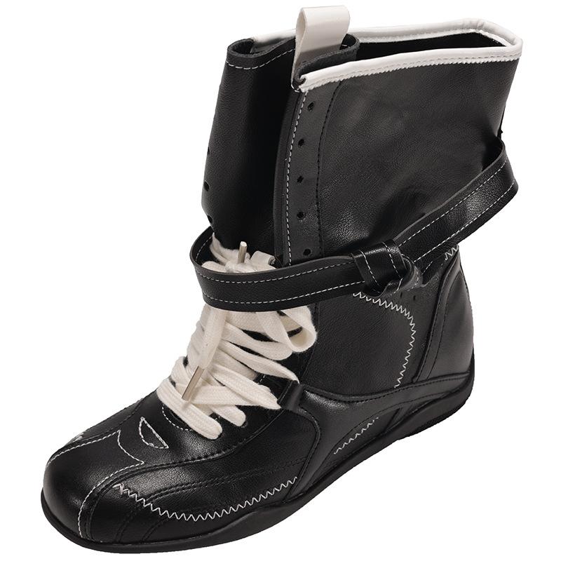 Retro British style black platform Martin boots women's 2025 new summer with skirt thin height-increasing medium boots