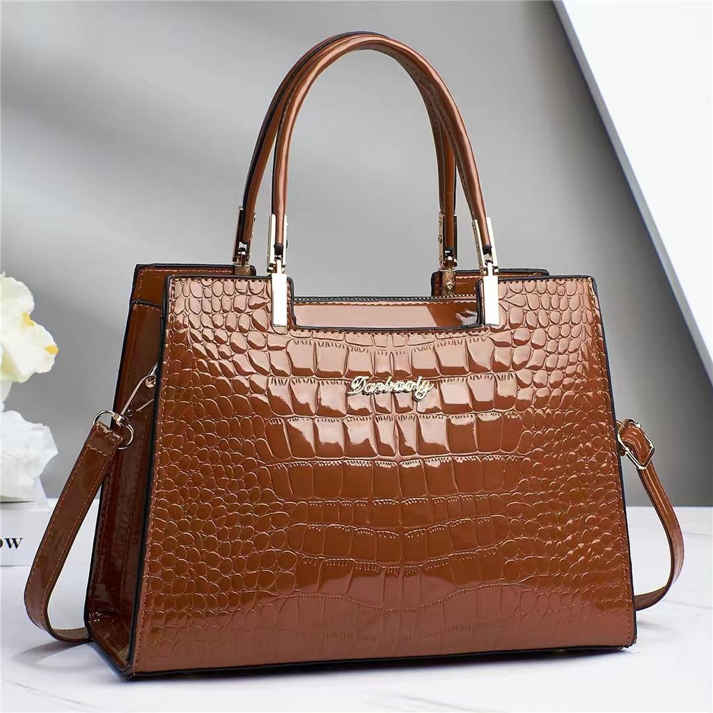 WTEMPO Solid Color Simple Crocodile Patterned Mom Bags Versatile Women's Zipper Handbags Large Capacity Shoulder Crossbody Bags