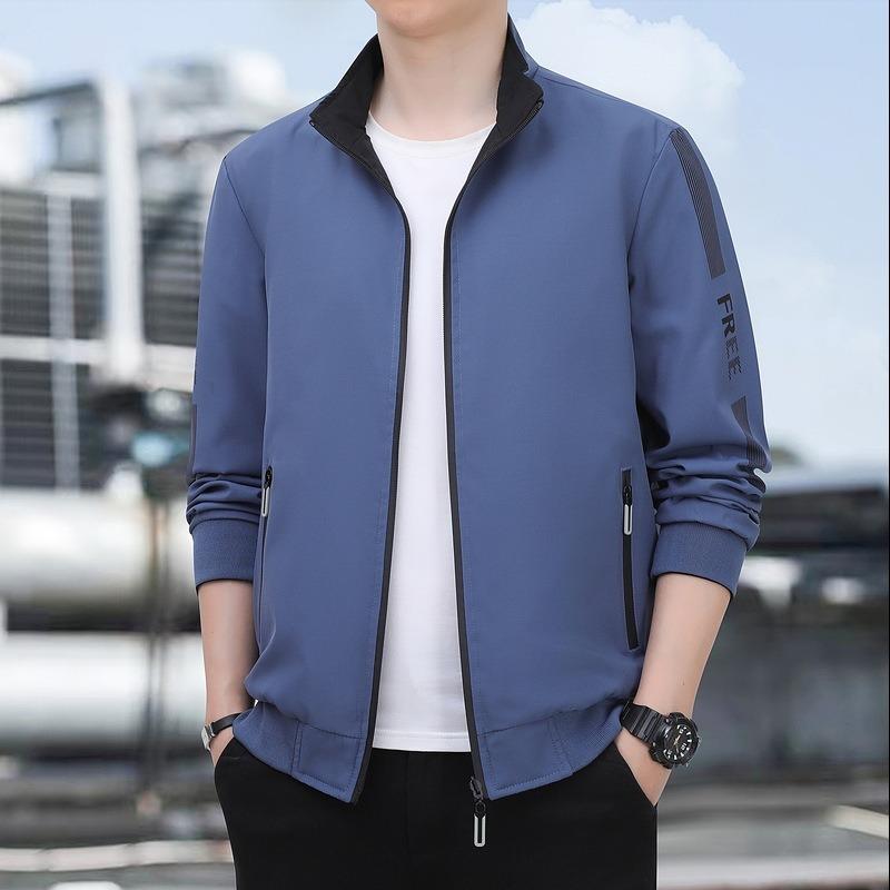 25 autumn and winter new coat men's solid color blue stand-up collar jacket men's casual versatile business jacket