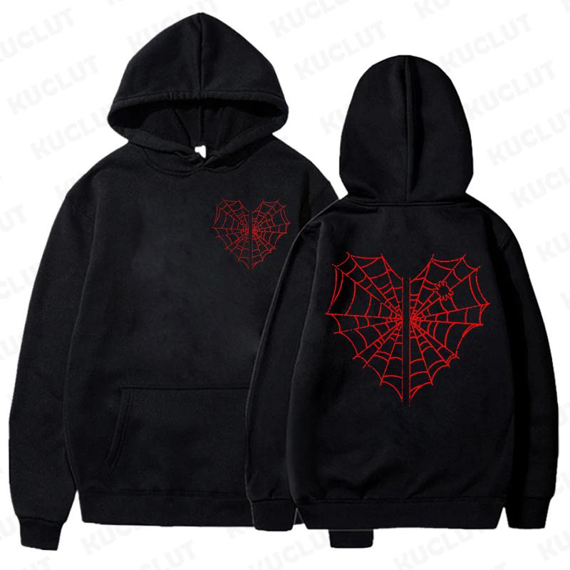 Casual Women's Hoodies Spider Print Women Hoodie Stylish Hooded Sweatshirt Long Sleeve Top Autumn Winter Pink Hoodies Hooded