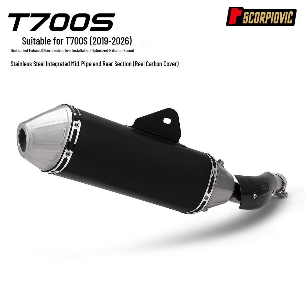 T700S Stainless Steel Motorcycle Exhaust System: Front & Rear Split Sections.