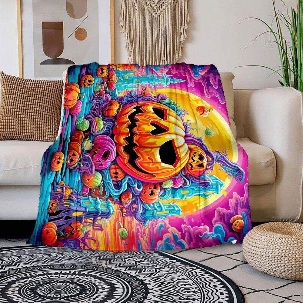 Halloween Pumpkin Moon Tapestry Wall Hanging DecorationBlanket Flannel Throw Blanket for Sofa, Bed, Travel, Camping, Office, Couch, Chair, A 150x180cm