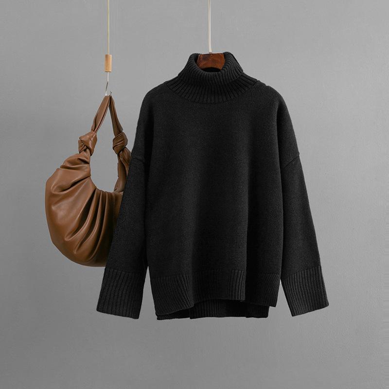 Dame Casual Løs Og Allsidig Høst Og Vinter Pullover Høy hals Ensfarget Genser Topp For Damer