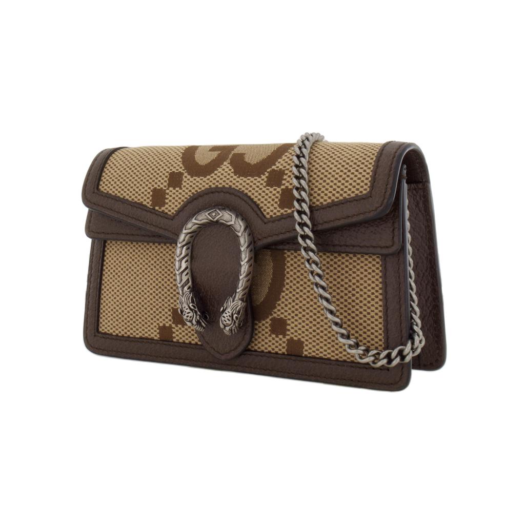 Gucci Dionysus Super Double G Monogram Clutch Bag Canvas With Leather Edging Chain Link Crossbody Mini Women'S Beige Brown