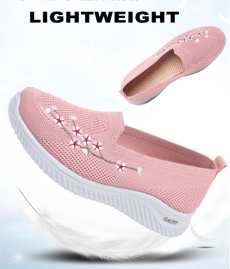 Women’s Breathable Embroidered Sneakers Casual Lightweight Soft Flat Shoes Non Slip Comfortable Walking Shoes