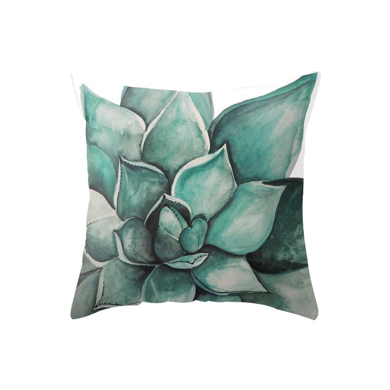 Green Plant Geometric Cushion Cover Peach Leather Fleece Home Pillow Case Sofa Office Cushion Head Back Cover