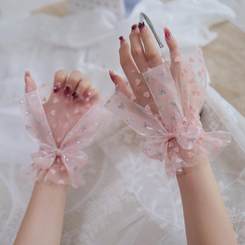 Fashion Bow Fairy Hand Decoration Fake Sleeves Sweater Short Wrist Tulle Cuffs Maid Cosplay Arm Cover Elastic Bracelet